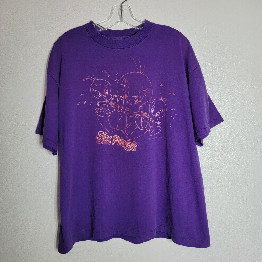 1995 Six Flags Theme Parks Tweety Bird T-Shirt Womens XL‎ Vintage Single Stitch